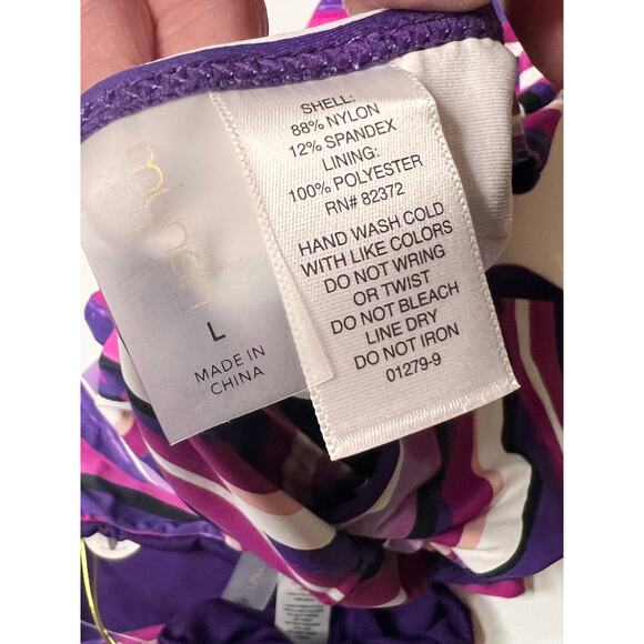 Mynah Striped Tankini Top & Bikini Bottom Set Purple Women's Size L / XL NWT - Picture 7 of 7